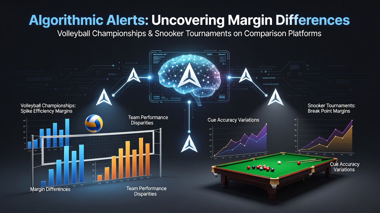 Algorithmic alerts detecting margin differences on odds comparison platforms for volleyball and snooker events