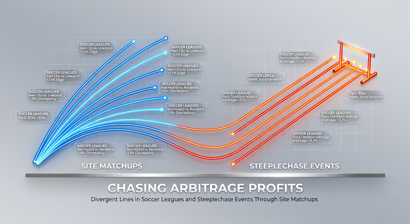Line graph illustrating divergent betting odds across multiple sites for a major soccer league match, highlighting arbitrage windows