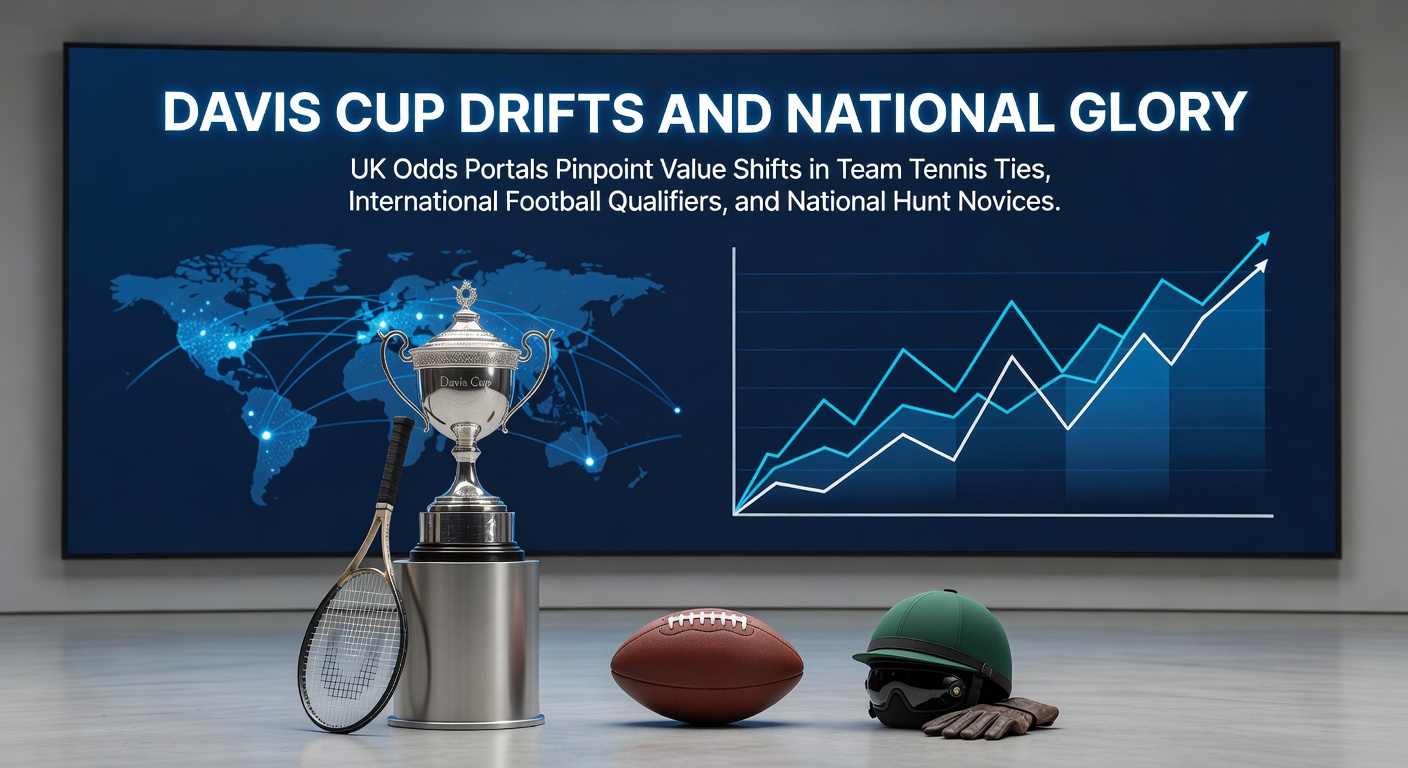 Davis Cup players in intense team tie action, overlaid with shifting odds displays from UK portals