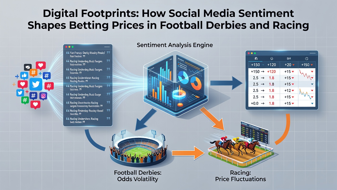 Graph illustrating correlation between social media volume spikes and live betting odds movements during football derbies