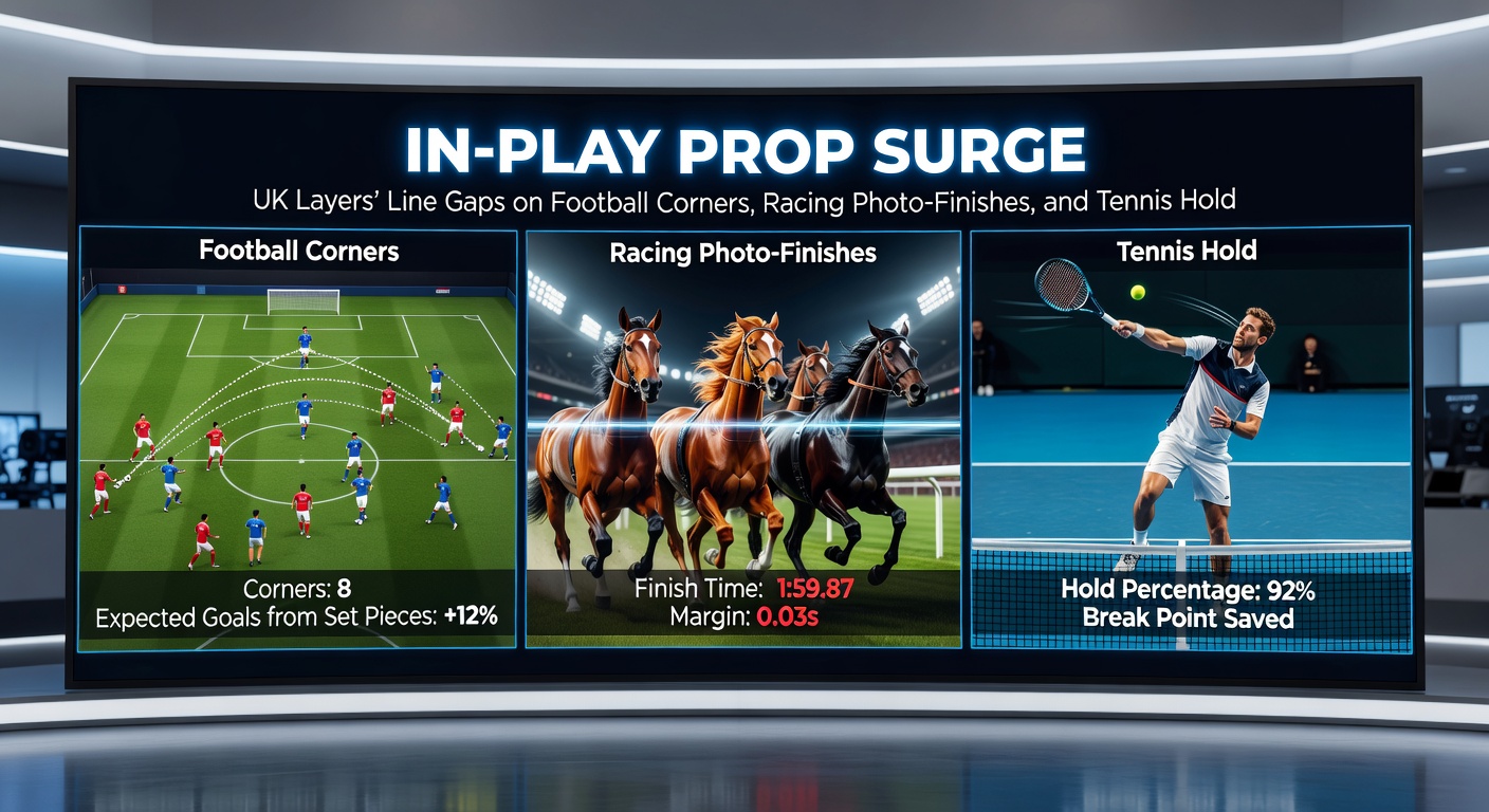 Dramatic racing photo-finish at a UK track with overlaid in-play odds from competing bookmakers showing line discrepancies