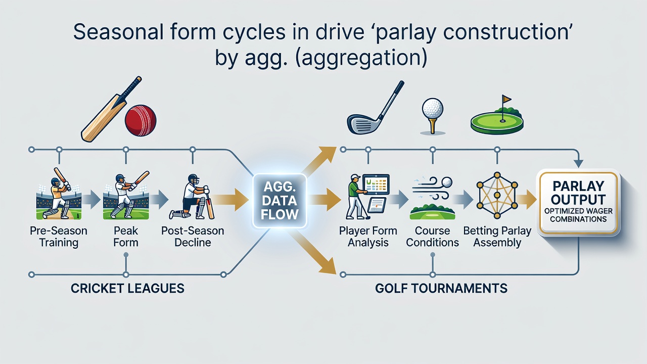 Aggregator dashboard showing combined cricket and golf parlay pricing options