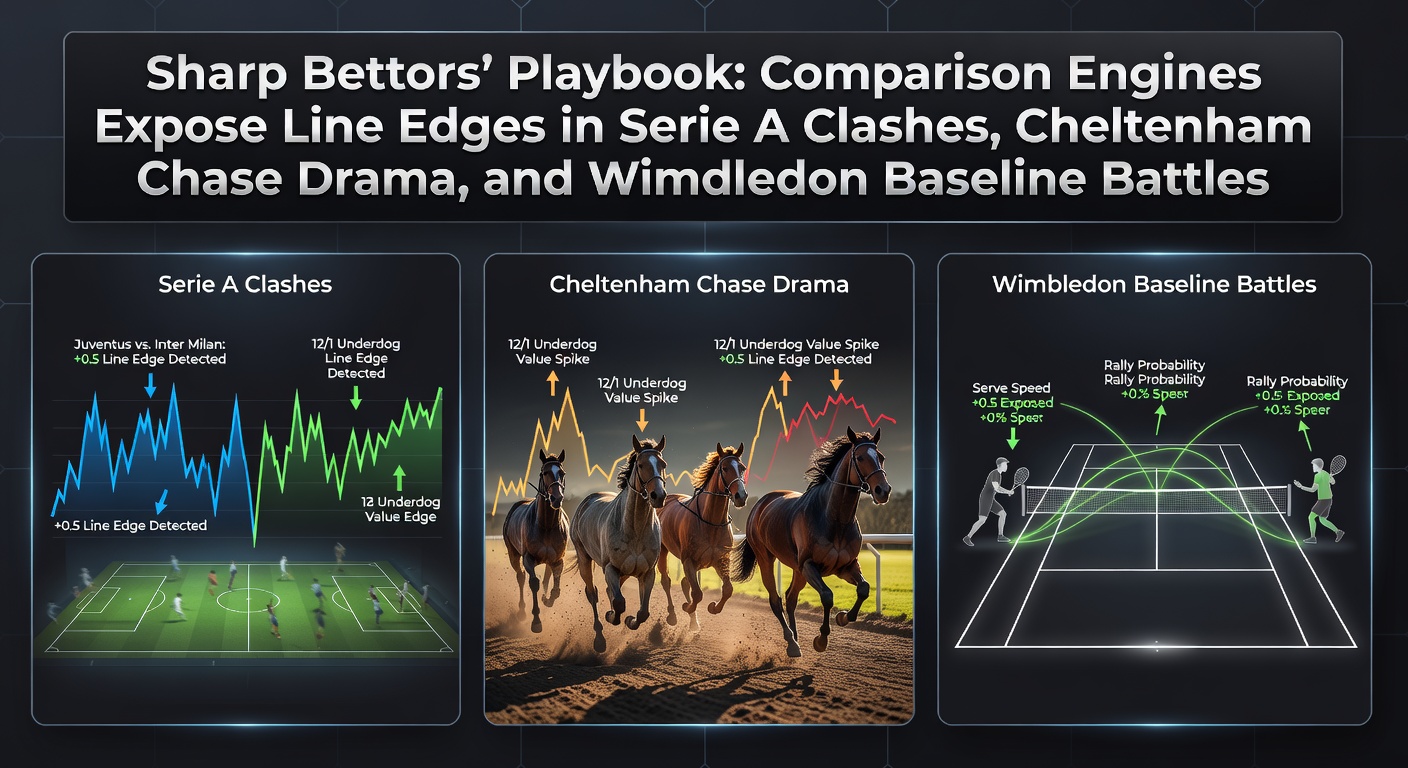 Sharp bettors scanning comparison engines for odds discrepancies across Serie A matches, Cheltenham chases, and Wimbledon courts