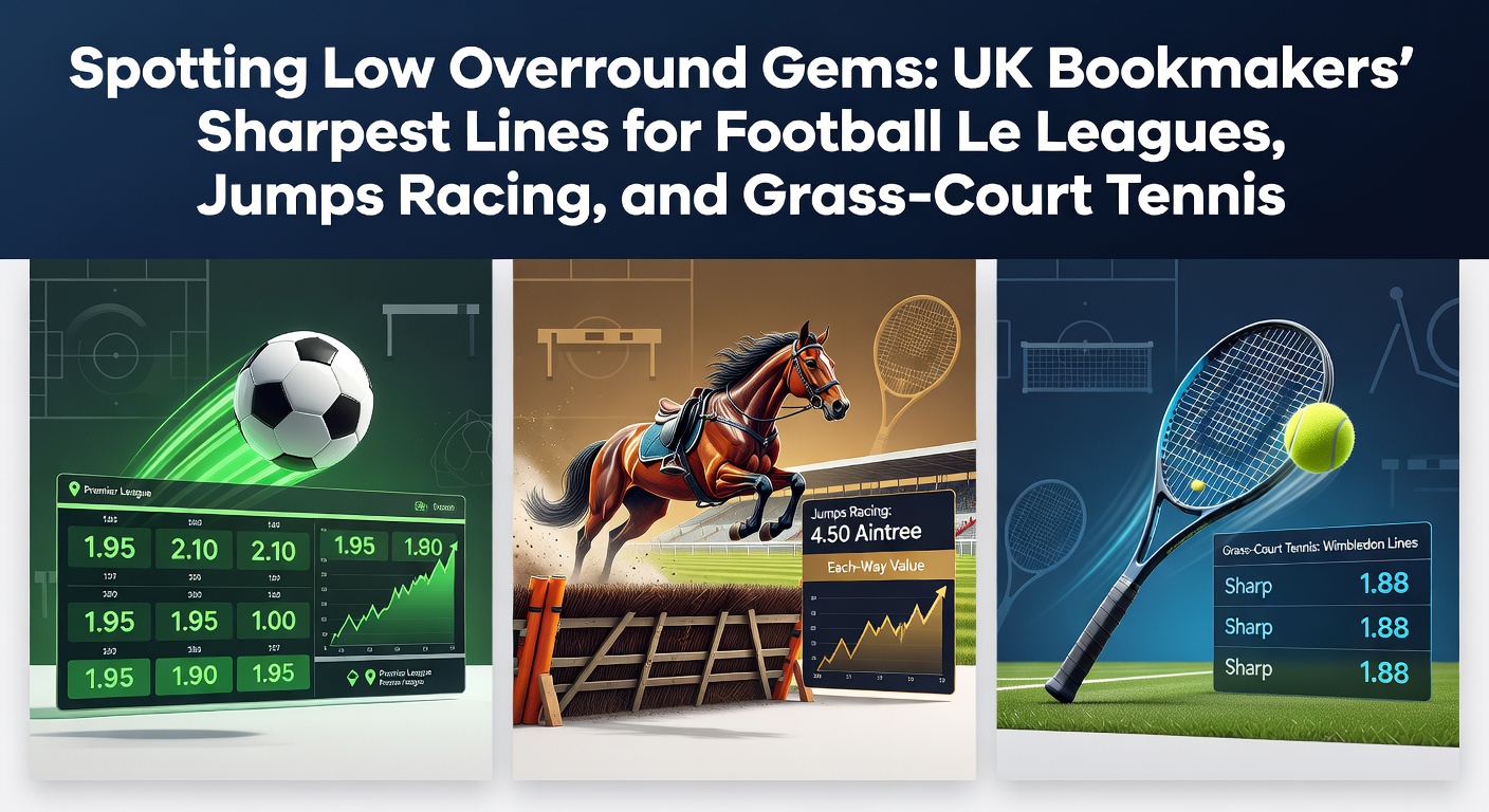 UK bookmaker odds comparison screen highlighting low overround lines in football, jumps racing, and tennis markets