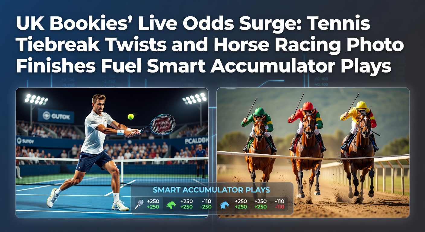 Dynamic live odds display on a UK bookmaker app showing tennis tiebreak action and a close horse race finish