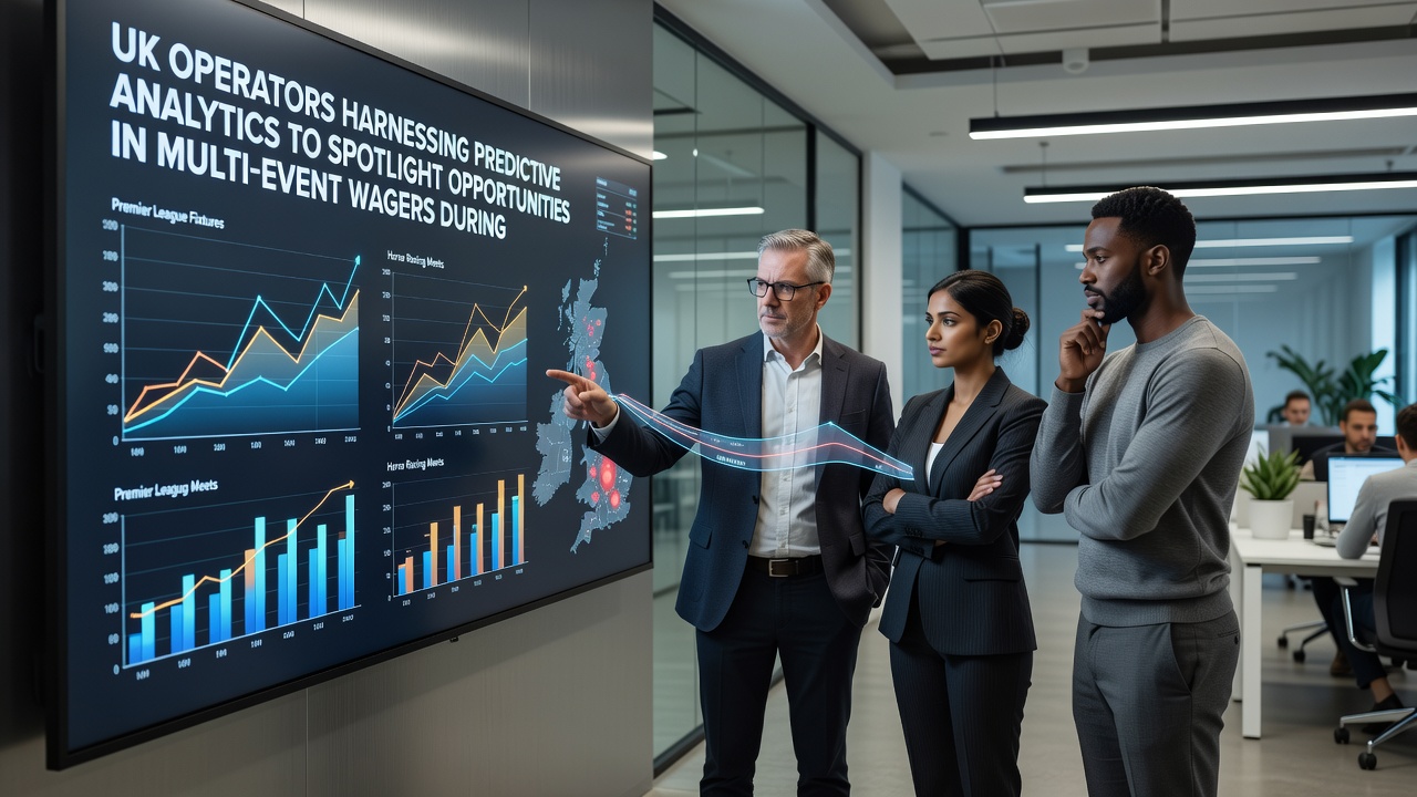 Analytics team reviewing multi-event wager predictions on operator control centre screens