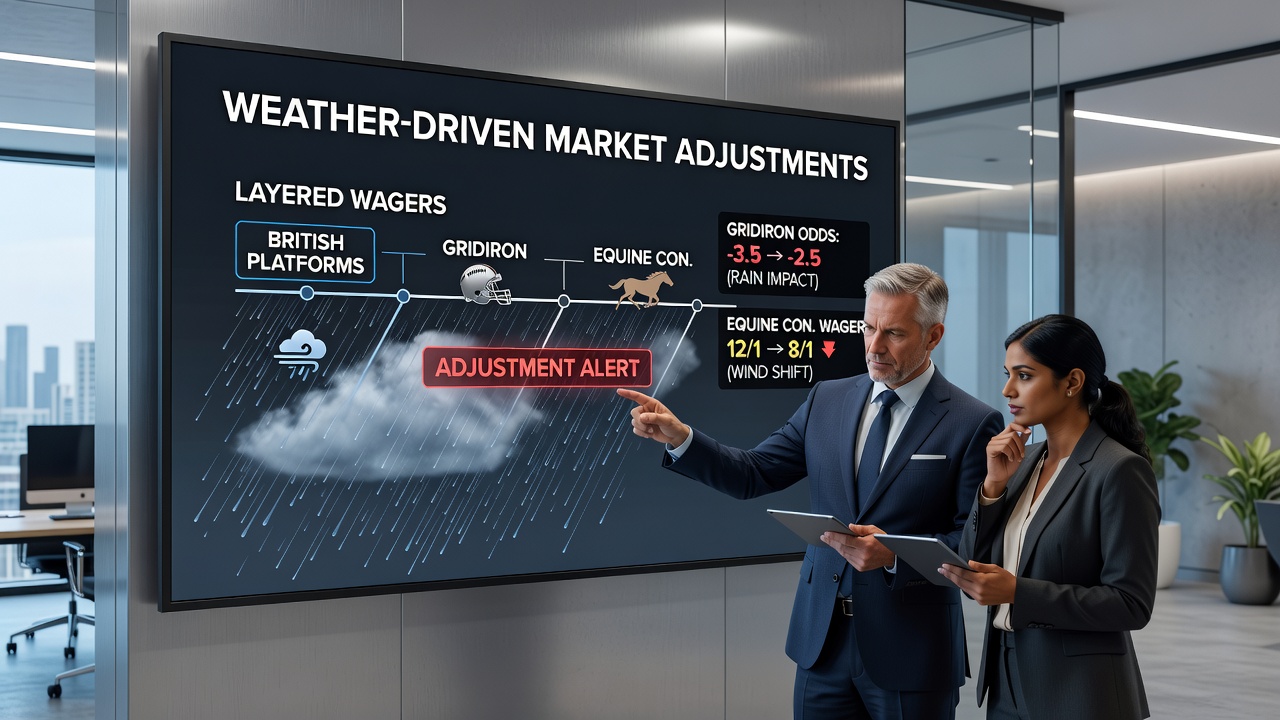 Chart showing odds movements linked to weather forecasts for horse racing and gridiron events