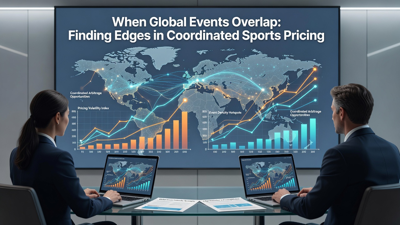 Analysts reviewing multiple screens displaying live odds for tennis, football, and racing events during a period of global calendar overlap